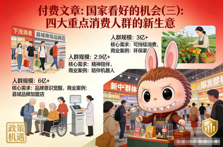 付费文章：国家看好的机会(三)：四大重点消 费人群的新生意|网创挖金社