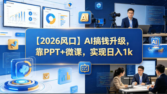 【2026风口】AI搞钱升级，靠PPT+微课，实现日入1k|网创挖金社