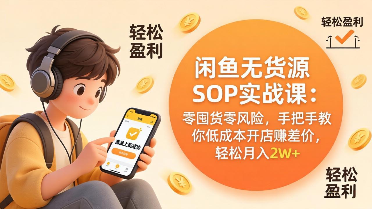 闲鱼无货源SOP实战课：零囤货零风险，手把手教你低成本开店赚差价，轻松月入2w+|网创挖金社