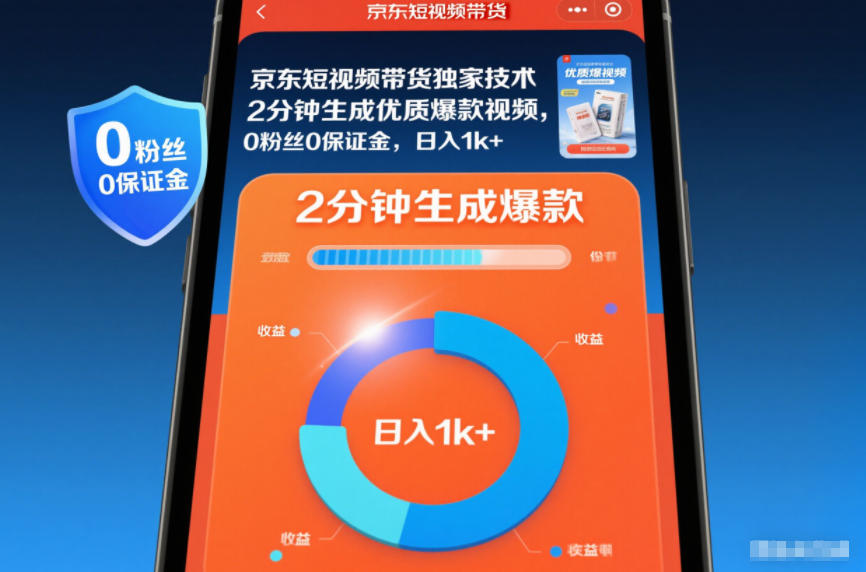 京东短视频带货独家技术，2分钟生成一条优质爆款视频，0粉丝0保证金，日入1k+【揭秘】|网创挖金社