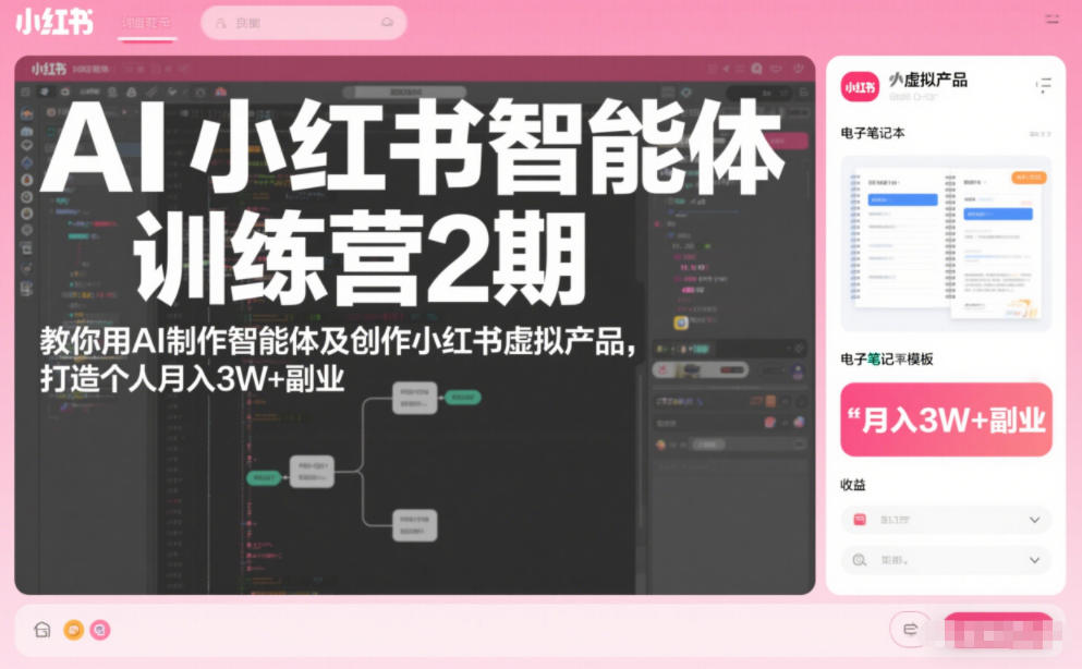 AI小红书智能体训练营2期,教你用AI制作智能体及创作小红书虚拟产品,打造个人月入3W+副业(更新)|网创挖金社