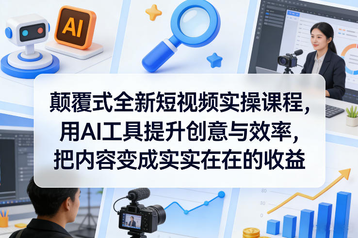 颠覆式全新短视频实操课程，用AI工具提升创意与效率，把内容变成实实在在的收益|网创挖金社