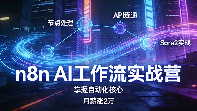 n8n AI工作流实战营，节点处理+API连通+Sora2实战，掌握自动化核心月薪涨2万|网创挖金社