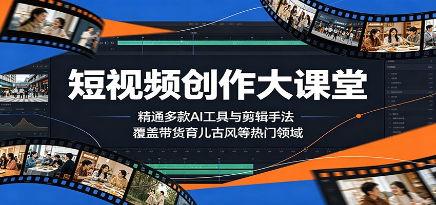 短视频创作大课堂：精通多款AI工具与剪辑手法，覆盖带货、育儿、古风等热门领域|网创挖金社