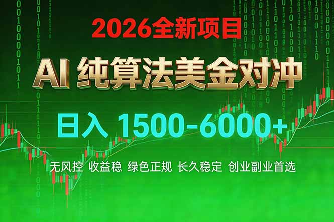 2026 全新美金对冲项目，不套平台赠金，不封号，纯算法对冲，日入 1500-6000+|网创挖金社