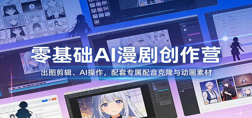 零基础AI漫剧创作营：出图剪辑、AI操作，配套专属配音克隆与动画素材|网创挖金社