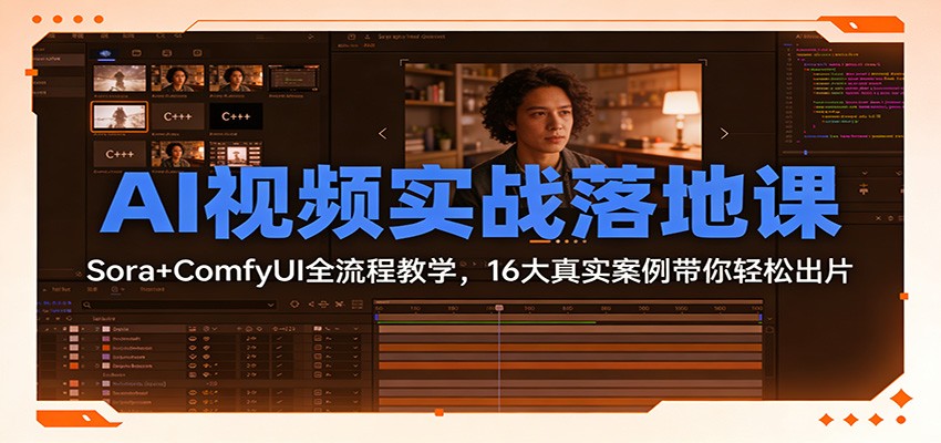 AI视频实战落地课：Sora+ComfyUI全流程教学，16大真实案例带你轻松出片|网创挖金社