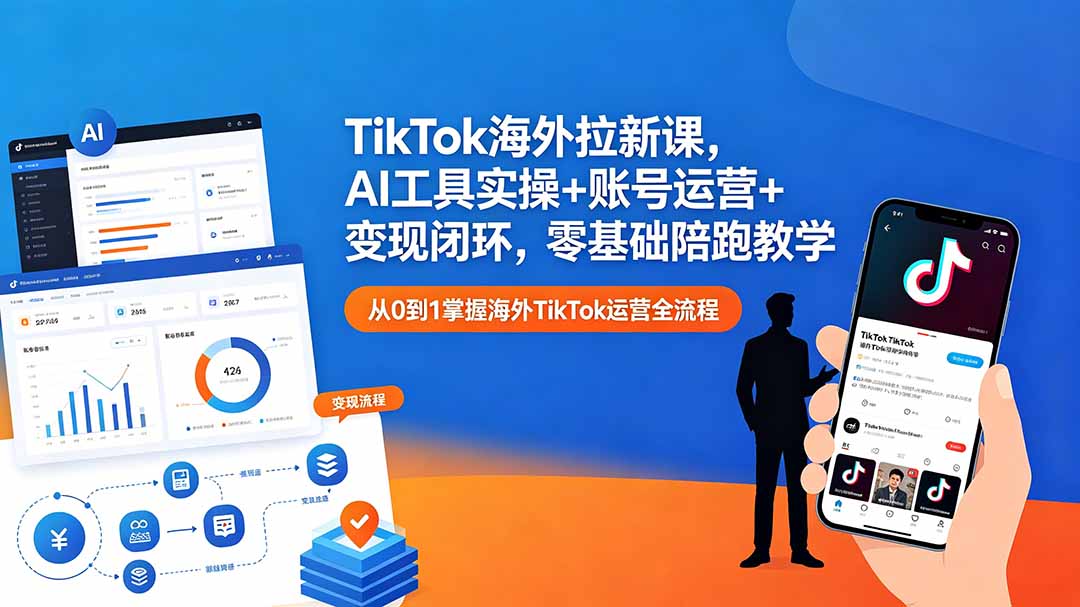 TikTok海外拉新课，AI工具实操+账号运营+变现闭环，零基础陪跑教学|网创挖金社
