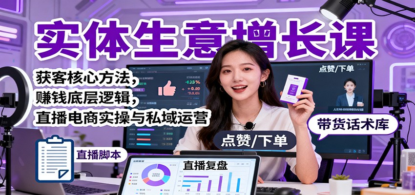 实体生意增长课：获客核心方法，赚钱底层逻辑，直播电商实操与私域运营|网创挖金社