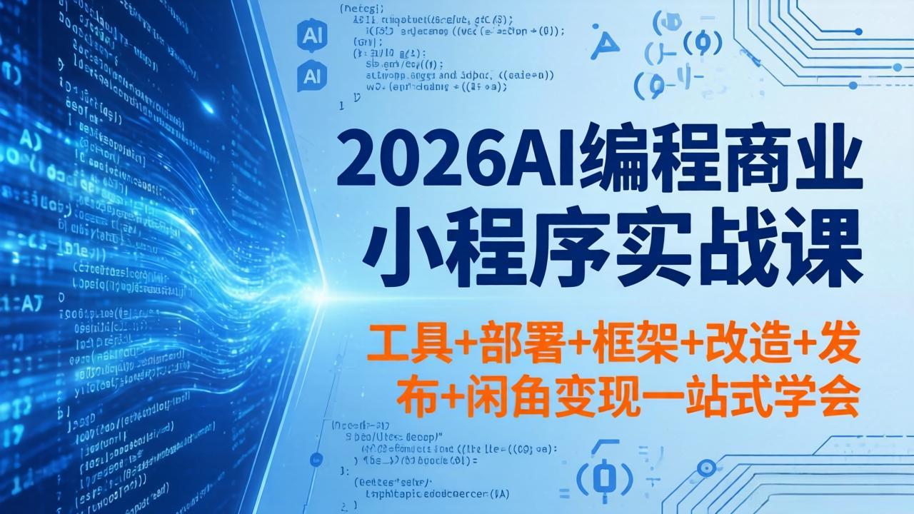 2026AI编程商业小程序实战课，工具+部署+框架+改造+发布+闲鱼变现一站式学会|网创挖金社