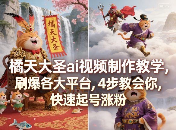 橘天大圣ai视频制作教学，刷爆各大平台，4步教会你，快速起号涨粉|网创挖金社