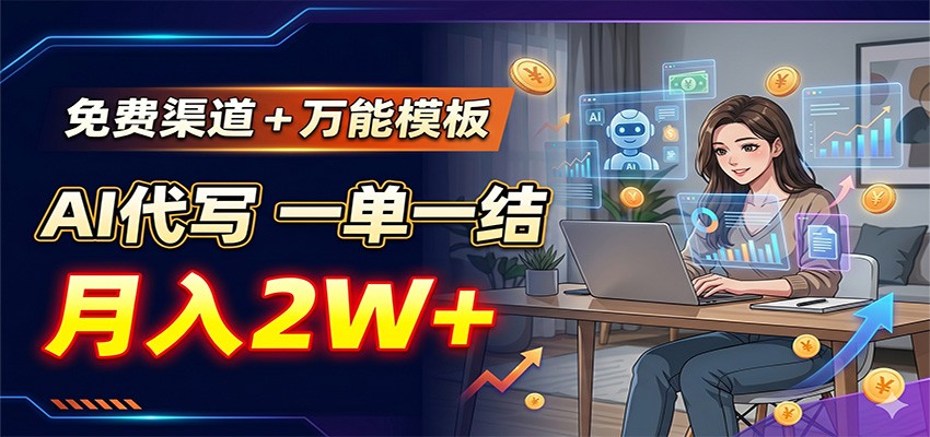 免费渠道+万能模板，AI代写一单一结，月入2W+|网创挖金社