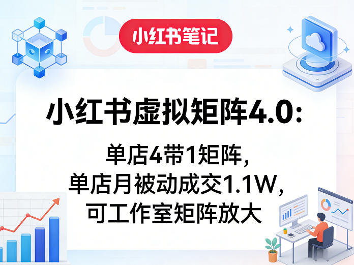 小红书虚拟矩阵4.0：单店4带1矩阵，单店月被动成交1.1W，可工作室矩阵放大|网创挖金社