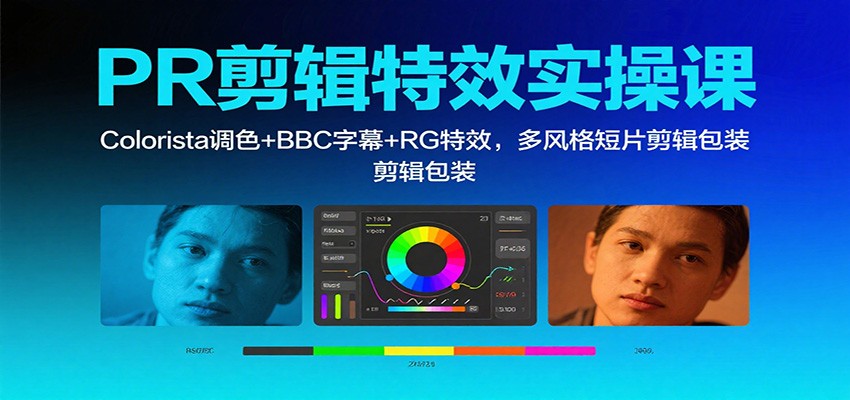PR剪辑特效实操课：Colorista调色+BBC字幕+RG特效，多风格短片剪辑包装|网创挖金社