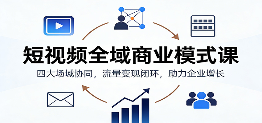 短视频全域商业模式课：四大场域协同，流量变现闭环，助力企业增长|网创挖金社
