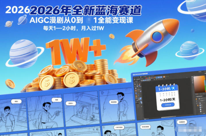 2026年全新蓝海赛道AIGC漫剧从0到1全能变现课,每天1—2小时,月入过1W|网创挖金社