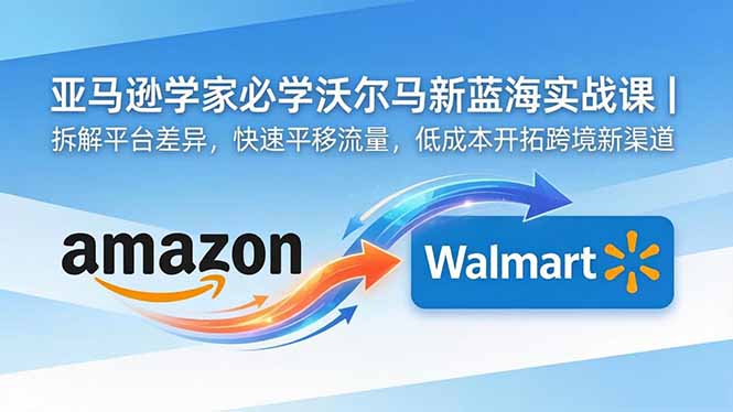 亚马逊卖家必学沃尔玛新蓝海实战课｜拆解平台差异，快速平移流量，低成本开拓跨境新渠道|网创挖金社