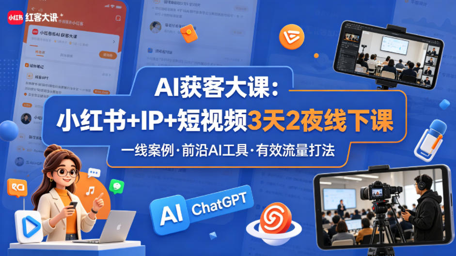 AI获客大课小红书+IP+短视频3天2夜线下课，用最真实的一线案例，最前沿的AI工具，最有效的流量打法|网创挖金社