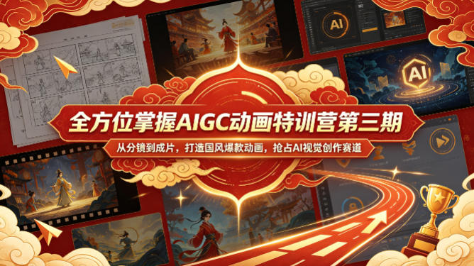 全方位掌握AIGC动画特训营第三期，从分镜到成片，打造国风爆款动画，抢占AI视觉创作赛道红利|网创挖金社