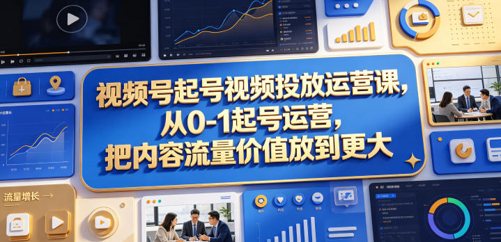 视频号起号视频投放运营课，从0-1起号运营，把内容流量价值放到更大|网创挖金社