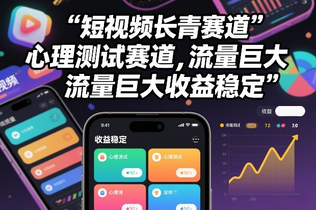 短视频长青赛道，心里测试赛道，流量巨大，收益稳定|网创挖金社
