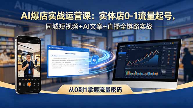AI爆店实战运营课:实体店0-1流量起号,同城短视频+AI文案+直播全链路实战|网创挖金社