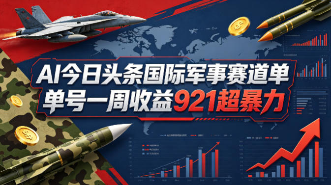 AI今日头条国际军事赛道,单号一周收益921,超暴力|网创挖金社