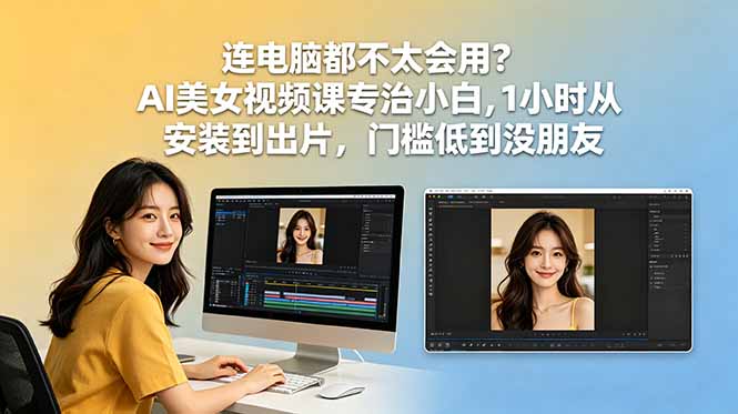 连电脑都不太会用？AI美女视频课专治小白，1小时从安装到出片，门槛低到没朋友|网创挖金社