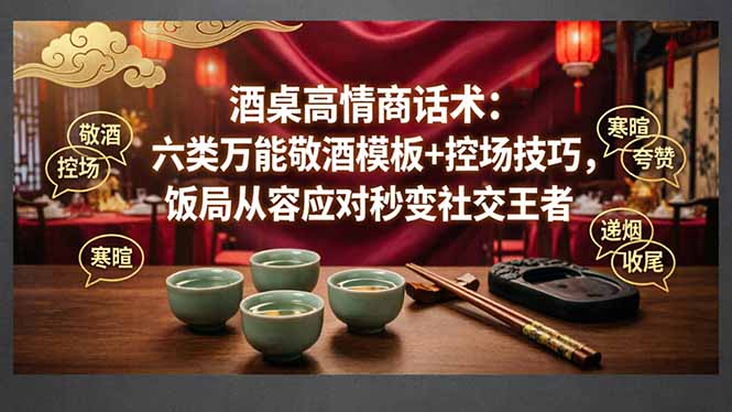 付费文章:酒桌高情商话术:六类万能敬酒模板+控场技巧,饭局从容应对秒变社交王者|网创挖金社