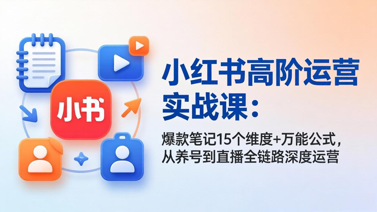 小红书高阶运营实战课：爆款笔记15个维度+万能公式，从养号到直播全链路深度运营|网创挖金社