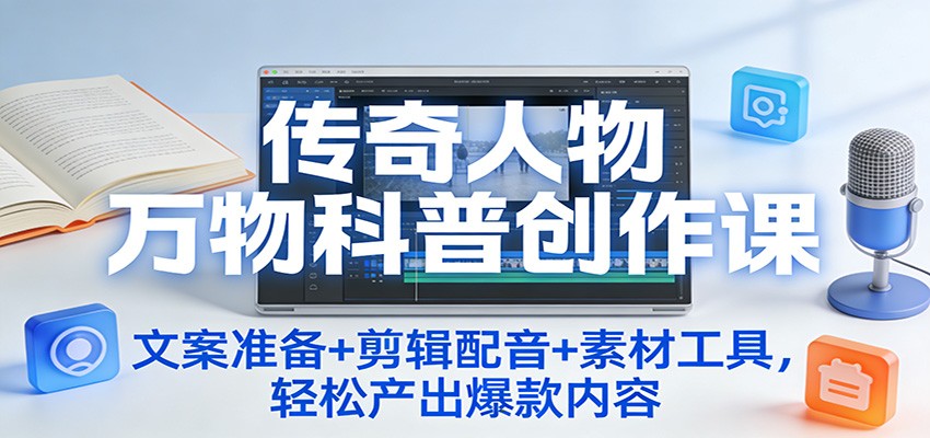 传奇人物万物科普创作课：文案准备+剪辑配音+素材工具，轻松产出爆款内容|网创挖金社