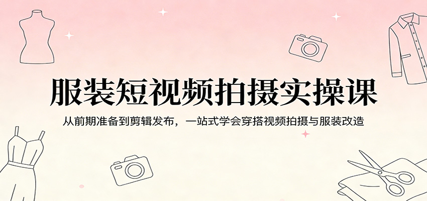 服装短视频拍摄实操课：从前期准备到剪辑发布，一站式学会穿搭视频拍摄与服装改造|网创挖金社