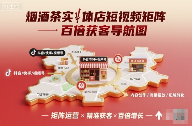烟酒茶实体店短视频矩阵百倍获客导航图|网创挖金社