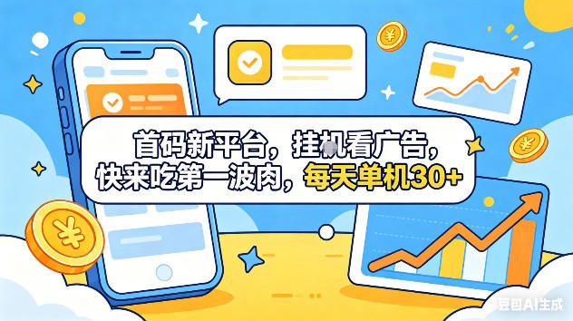 首码新平台，挂G自动看广告，快来吃第一波肉，每天单机30+，可矩阵放大【揭秘】|网创挖金社