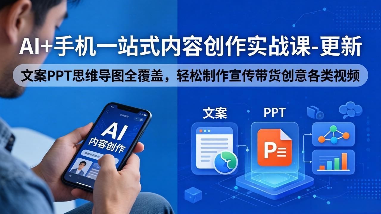 AI+手机一站式内容创作实战课-更新，文案PPT思维导图全覆盖，轻松制作宣传带货创意各类视频|网创挖金社