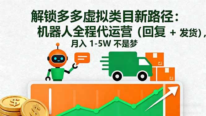 解锁多多虚拟类目新路径：机器人全程代运营(回复 + 发货|网创挖金社