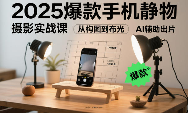2025爆款手机静物摄影实战课，从构图到布光，不用贵设备，AI辅助出片|网创挖金社
