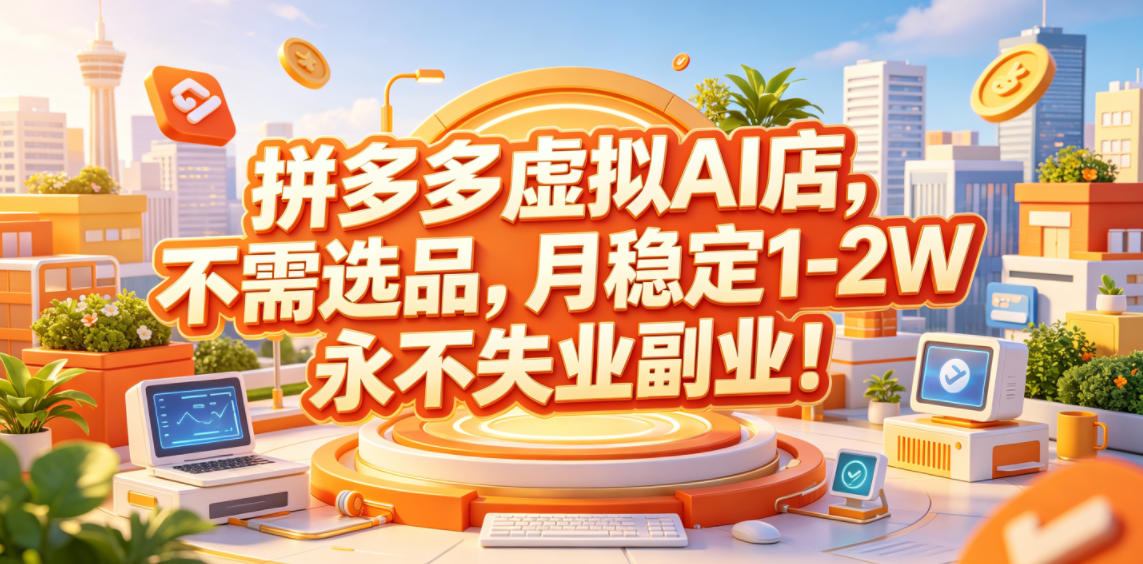 拼多多虚拟AI店,不需选品,月稳定1-2W,永不失业副业!【揭秘】|网创挖金社