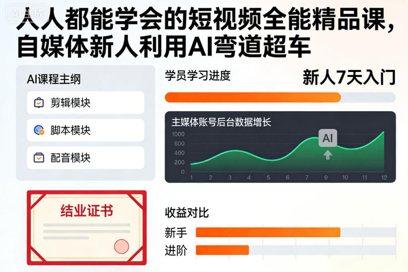 人人都能学会的短视频全能精品课,自媒体新人利用AI弯道超车|网创挖金社