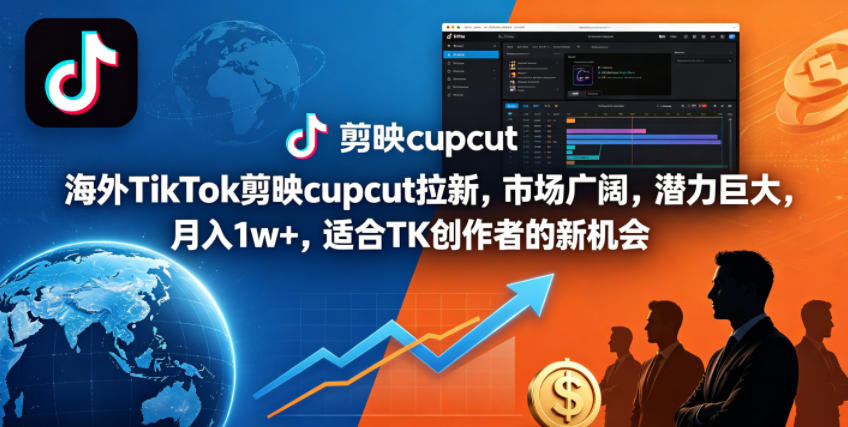 海外TikTok剪映cupcut拉新，市场广阔，潜力巨大，月入1w+，适合TK创作者的新机会|网创挖金社