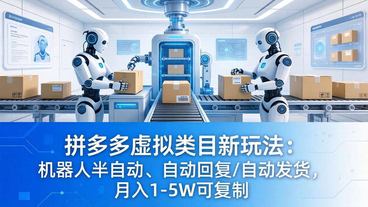 拼多多虚拟类目新玩法：机器人半自动、自动回复 /自动发货，月入 1-5W 可复制|网创挖金社