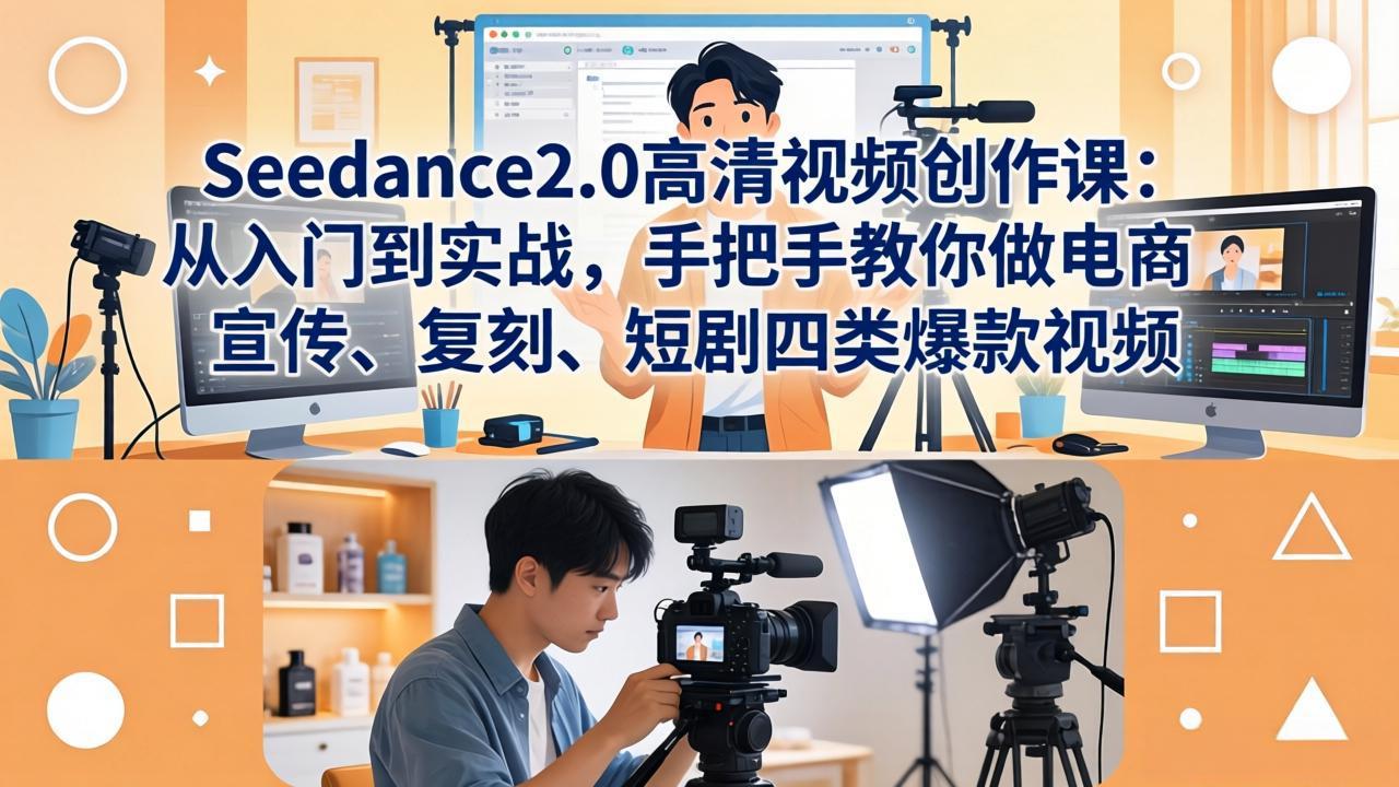 Seedance2.0高清视频创作课：从入门到实战，手把手教你做电商、宣传、复刻、短剧四类爆款视频|网创挖金社
