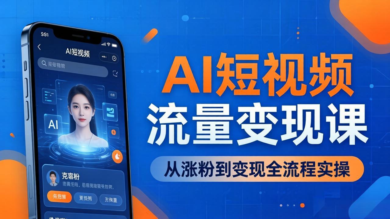 AI短视频流量变现课：一部手机玩转数字人克隆+爆款制作，从涨粉到变现全流程实操|网创挖金社