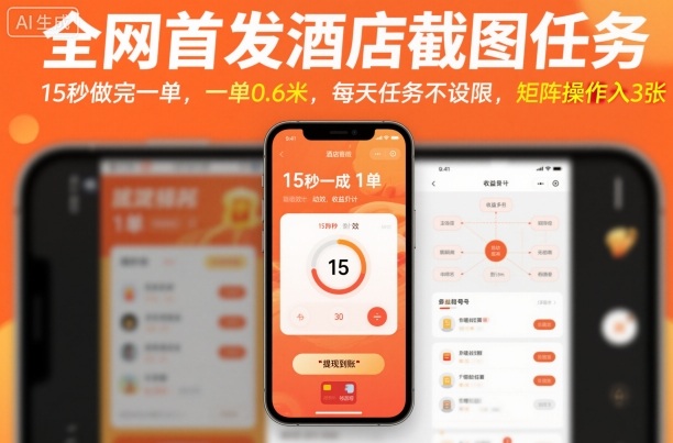 全网首发酒店截图任务，15秒做完一单，一单0.6米，每天任务不设限，矩阵操作日入3张【揭秘】|网创挖金社