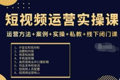 短视频运营实操课，运营方法+案例+实操+私教+线下闭门课|网创挖金社