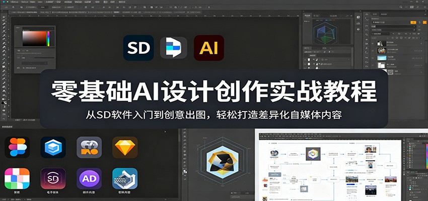 零基础AI设计创作实战教程：从SD软件入门到创意出图，轻松打造差异化自媒体内容|网创挖金社
