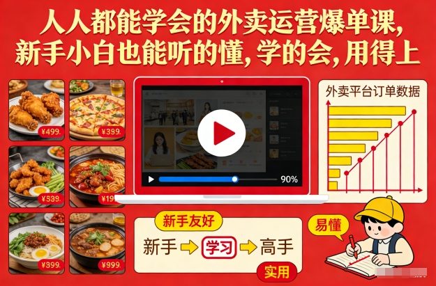人人都能学会的外卖运营爆单课，新手小白也能听的懂，学的会，用得上|网创挖金社