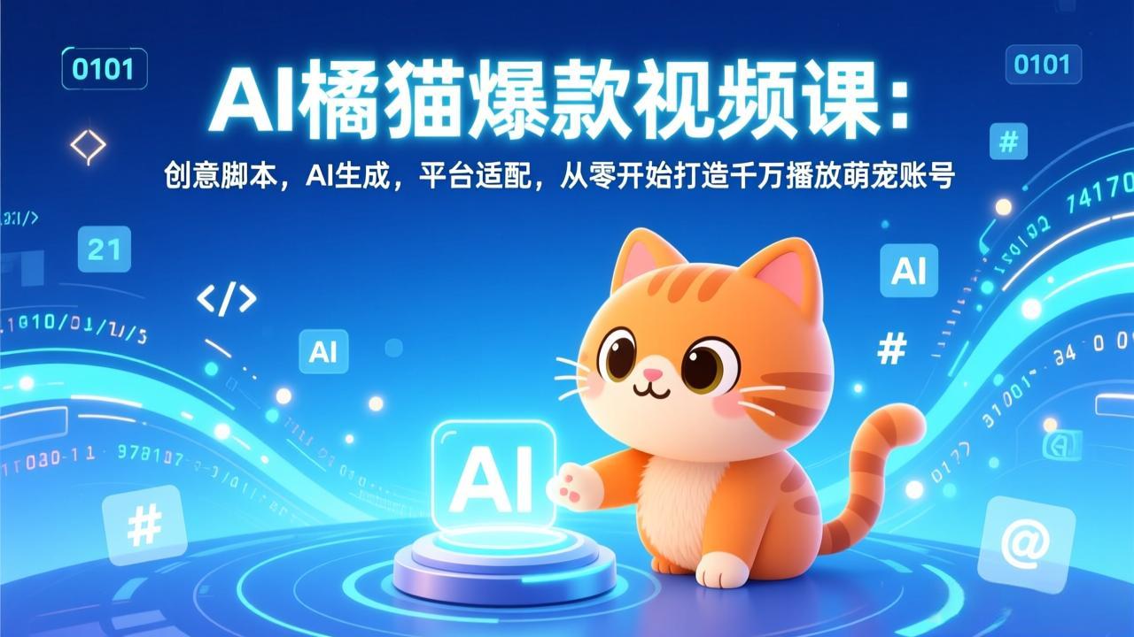 AI橘猫爆款视频课：创意脚本，AI生成，平台适配，从零开始打造千万播放萌宠账号|网创挖金社