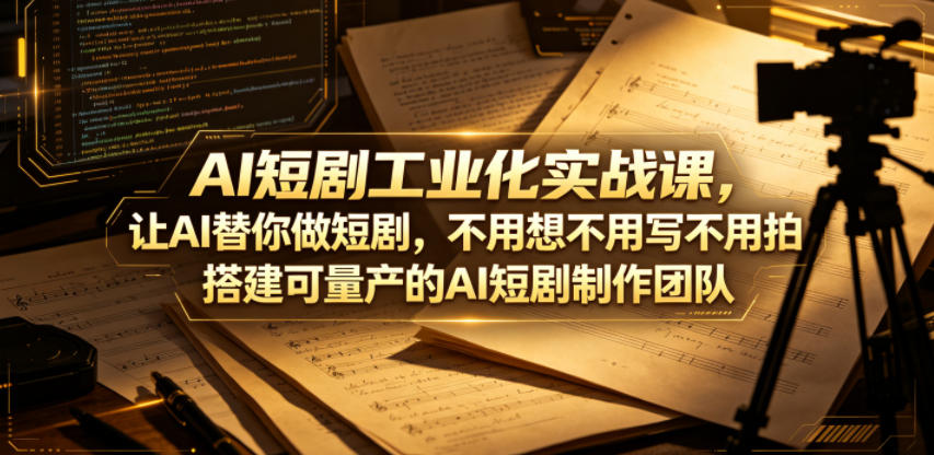 AI短剧工业化实战课，让AI替你做短剧，不用想不用写不用拍，搭建可量产的AI短剧制作团队|网创挖金社