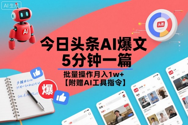 今日头条AI爆文，5分钟一篇，批量操作月入1w+【附赠AI工具指令】|网创挖金社